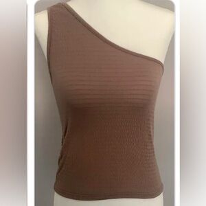 NWT Antistar tank One shoulder shirred tank top light brown medium